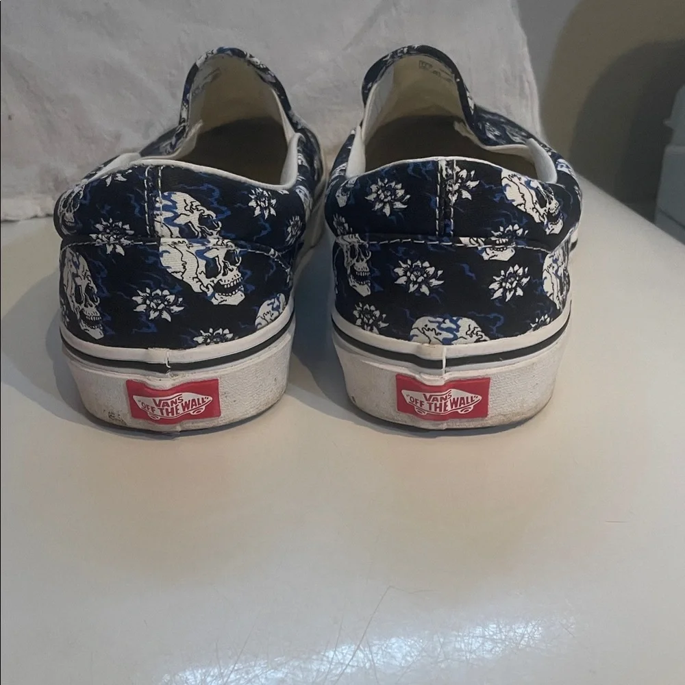 Vans Black and Blue Skull Print Slip-On Shoes - Picture 4 of 7